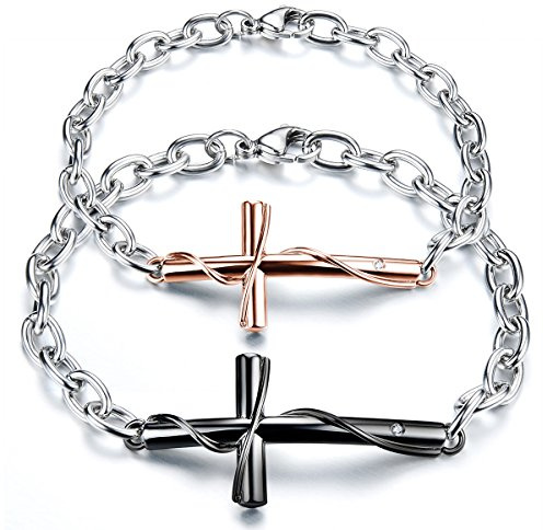 OIDEA Bracciale Braccialetto per Coppia Lovers Braccialetto in Acciaio Inox Croce Mosaico zircone Regalo per Amante Nero Oro(1 Coppia)