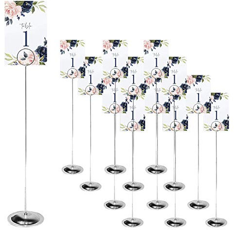 HOHIYA Tischnummer Halter Hochzeit Tischnummern 12 Stück Tischkartenhalter Platzkartenhalter für Tischnummern Hochzeiten 30,5 cm hoch Silber Metall