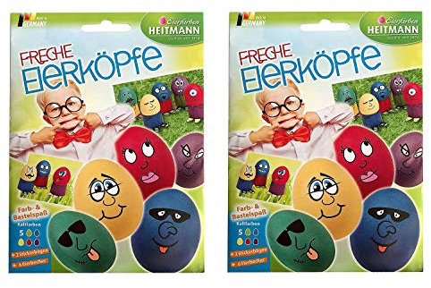 Brauns Heitmann Ostereier Farben Eierfarben Eierfarbe FRECHE EIERKÖPFE mit Eierbechern und Aufklebern (2 x 5 Farben / 26 - tlg.) KOMPLETT - SET - Oster witzig lustig Eier bemalen Deko Ostern