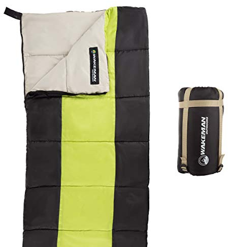 Kids Sleeping Bag - Lightweight, Carrying Bag with Compression Straps for Camping, Backpacking, and Sleepovers by Wakeman Outdoors (Neon Green/Black)
