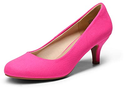 DREAM PAIRS Women‘s Comfortable Kitten Heels Pumps,Fuchsia/Suede,5