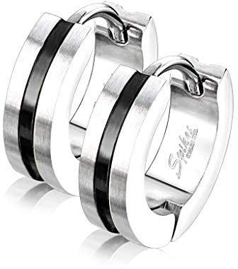 Bungsa Unisex-Creolen mit farbigem Streifen aus 316L Edelstahl 4 mm (schwarz)