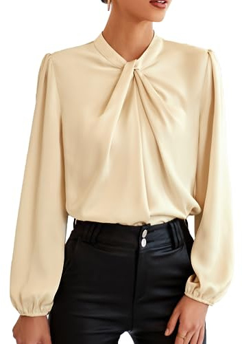 Blusa Casual Donna a Manica Lunga Tinta Unita da Sposa da Cerimonia Oro XL
