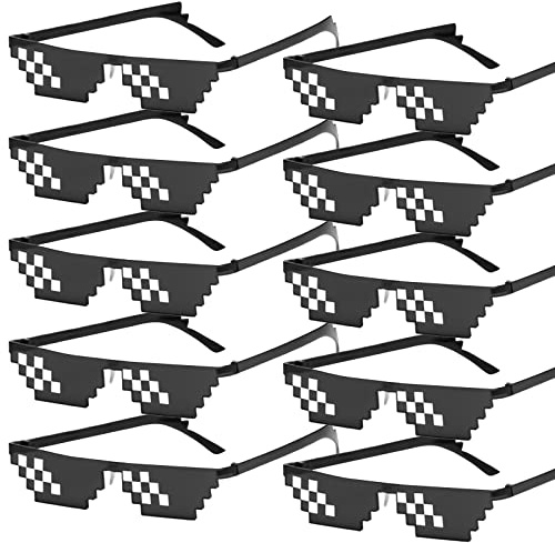 10 stycken Thug Life solglasögon, mosaik glasögon party solglasögon MLG Fun solglasögon unisex solglasögon leksaker pixel glasögon set perfekt för fester och utklädningar