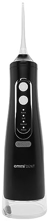 emmi-dent Munddusche kabellos 310 ml I Zahnzwischenraumreiniger mit 360° Reinigung für gründliche Zahnpflege I Water Flosser 4 Reinigungsmodi, 4 Düsen