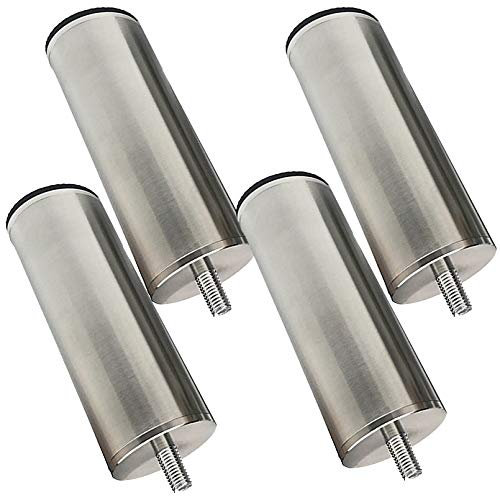 YUCFS Set mit 4 Möbelfüßen aus gebürstetem Edelstahl, Sofafuß, Bettbeine, M10-Schrauben, Ersatz-Tischbeine aus Metall, Küchenschrank, Badezimmerschrankbeine, Glastisch, Couchtisch, Sockelfüße, Har