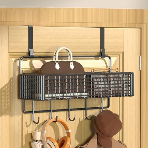 LNGFSH Türhaken Zum Einhängen mit Haken, Metall Türgarderobe Türhaken Innenseite - Kleiderhaken Tür für Schlafzimmer Handtuchhalter, Mäntel (40cm,Schwarz)