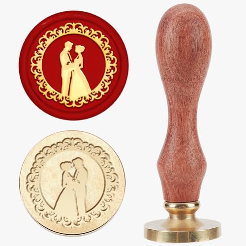 MAYJOYDIY Sceau de Cire de Couple de Mariage Vintage Tampon de Cire à Cacheter Romantique Mariée Tête de Tampon en Laiton Amovible de 25mm pour Carte D'Invitation de Mariage Enveloppes Emballage