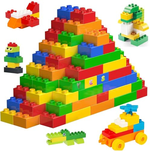 Cabeeskii Große Bausteine 198 Teile Steine in 11 Farben und 11 Maße kompatibel mit Duplo und Allen führenden Marke Bunte