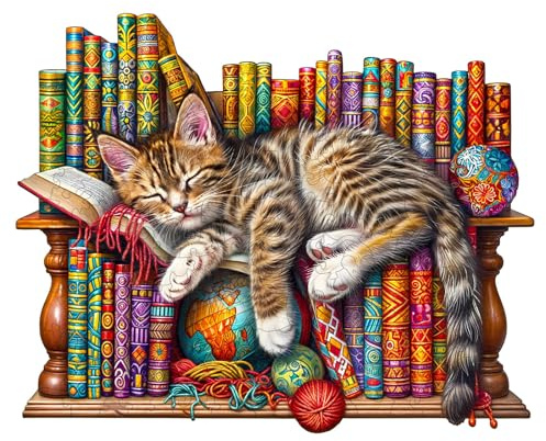 Rompecabezas de Madera KAAYEE, Rompecabezas de Animales en Forma de Gato Dormido, con Caja de Regalo de Madera (M)