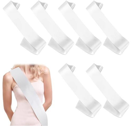 6 Pack White Sash Plain Beauty Pageant Sashes Blank Sashes to Decorate Sashes, Plain White Sash, Blank Satin Sashes for Pageants, DIY Sash for Party Decorations, Wedding, Bridal Shower Birthday Party