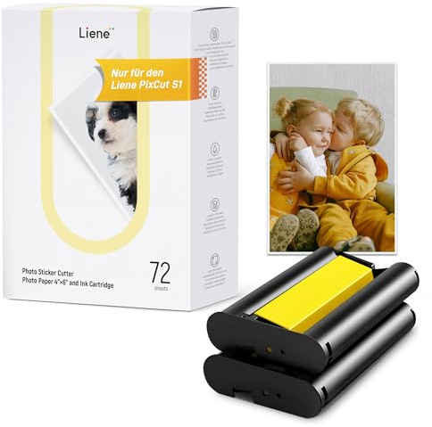Liene Papier Photo & Cartouches - 2 recharges d'encre & 72 feuilles 10x15 cm, Sublimation thermique, résistant à l'eau & oxydation, compatible avec Liene PixCut S1
