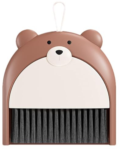 Set di paletta e spazzole – Spazzola a mano compatta e paletta con motivo di orsetto cartoni animati, ideale per la pulizia della tastiera, set di spazzole per desktop, paletta portatile per ufficio e