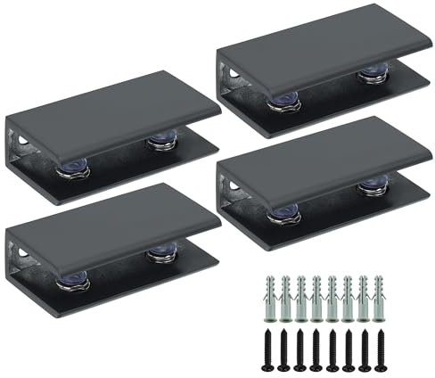 MOOCHE 4 Stück Glashalter – 5.4cm Verstellbare Glasklemme Regalhalter mit Geboht, Glasplattenhalter für 8-10mm Dickes Glas, Ideal für Regale und Vitrinen, Schwarz