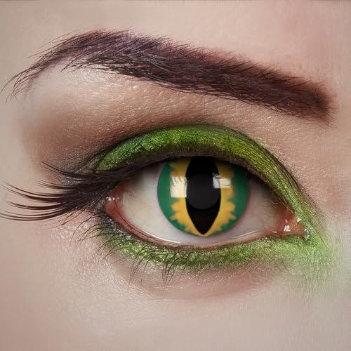 aricona Lentilles de contact vert-jaune - Green Viper - 2 pièces – colorées - pour Halloween, cosplay, carnaval, fêtes à thème et soirées déguisées – sans correction