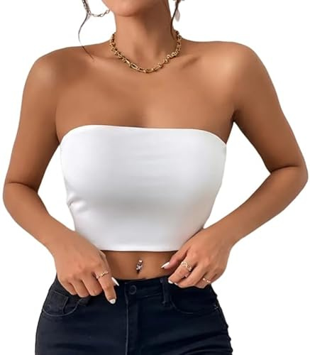 Sukiglam Tubo Top Mujer Camiseta Sin Tirantes Verano Bandeau Slim Fit Sin Mangas Crop Tops con Banda Elástica Doble Capa Blusa Tubo Básico Y2K Shirt Sexy Sin Acolchado Bustier Aesthetic Clothes