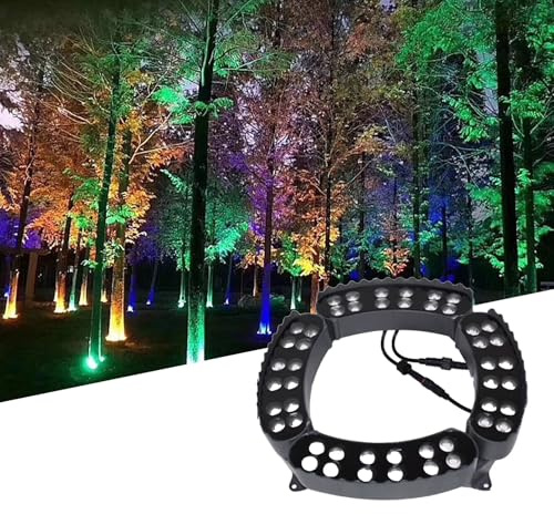 CYHTYM Luce dell'albero dell'anello all'aperto Luce circolare per alberi di palma da esterno a 7 colori, cambio colore automatico in 5 secondi, AC220V, faretto LED da giardino(4 SETS)