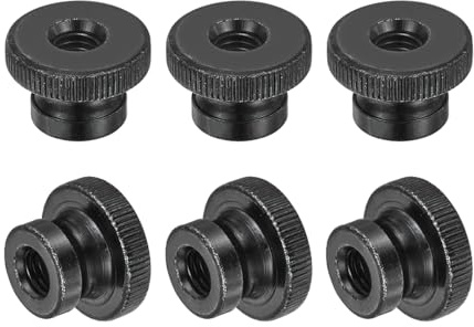 QUARKZMAN Räfflade vingmuttrar 6 stycken M8 x 24 x 16 mm kolstål räfflad mutter justerbara runda handtagsmuttrar fästmuttrar för 3D-skrivardelar svart