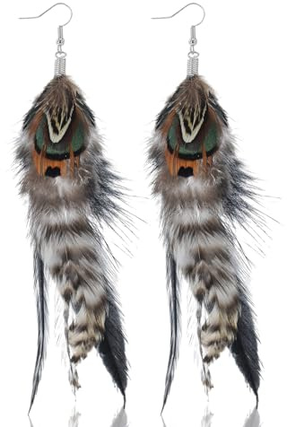 Fjäder örhängen lång fjäder fjäder örhängen vintage boho fjädrar örhängen karneval örhängen för kvinnor och flickor karnevalsfest temafest maskerad födelsedag vardagliga kläder, 1 Paar, Metall, Ingen