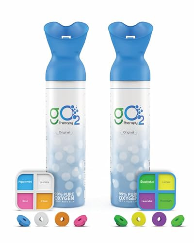 gO2Therapy Up to 900 Inhalations (2 Pack), 12L | Portable Oxygen Canister with 8 Fragrance Option – Single Mouth & Nose Mask – Supplemental Oxygen for Sports, Travel, Altitude & Fitness Activities