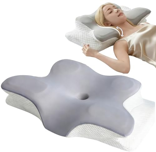 XEUXKER Cuscino Cervicale Per Dormire, Cuscino Ergonomico In Memory Foam, Adatto Per Chi Dorme Su Lati, Supini o Prono, Copriletto Rimovibile e Lavabile(62 * 41 * 12cm) (Grigio)