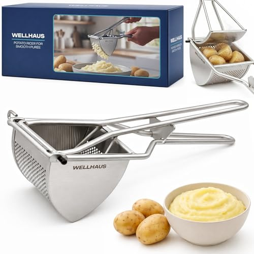 Wellhaus Schiacciapatate, in acciaio inox, schiacciapatate, verdura, frutta e formaggio, schiacciapatate, in acciaio, 30 cm