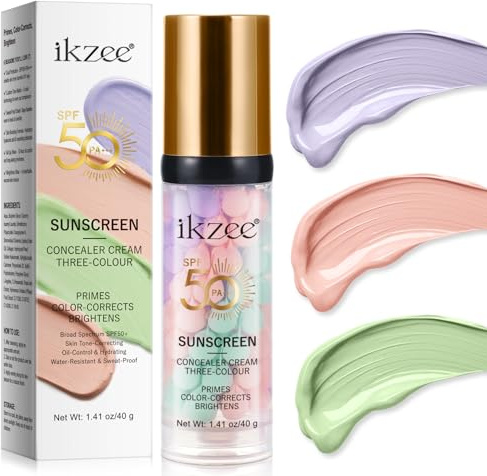 3-in-1 Makeup Primer with SPF 50, Colour Correcting, Oil-Control & Hydrating Face Base, Water-Resistant & Sweat-Proof