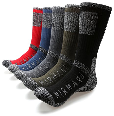 MIRMARU M203-Medium-Men's 5 Pairs Multi Performance Outdoor Sports Hiking Trekking Crew Socks (Black,Char,Olive,Blue,Red)