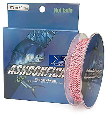 Ashconfish Farbecht geflochtene Angelschnur, 4 Stränge, geflochtene Schnur, farbecht, Abriebfest, kein Dehnen, Kleiner Durchmesser, 500 m, 29,5 kg, Rot und Weiß