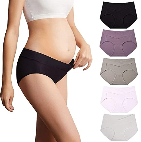 Mama Cotton Women Under the Bump Maternity Panties Breathable Knickers Ladies Pregnancy Postpartum Underwear (Color-Multicolor-B 5 Pack, Size-L)
