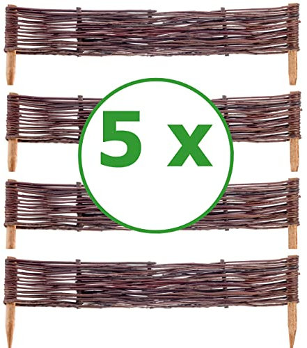 5 x BOGATECO Beeteinfassung aus Weide | 60 cm Lang & 10 cm Hoch | Holz-Zaun Rasenkante | Weiden-Zaun Steckzaun Perfekt für den Garten als Weg-Abgrenzung | Beetumrandungen | Dekorative Zäune