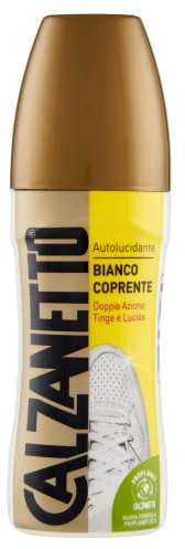 Calzanetto, Autolucidante Proplanet, Autolucidante per scarpe in pelle lucida, liscia ed finta pelle, Bianco, flacone liquido con spugna incorporata, nuova formula proplanet
