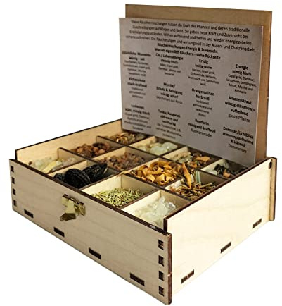 Röklåda presentförpackning med 12 sorter rökblandningar energi och förtroende, 14 x 10 x 4 cm