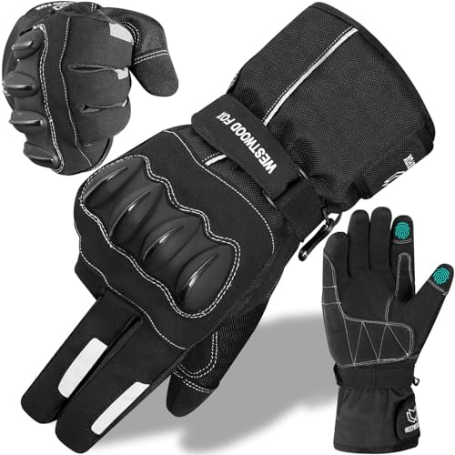 WESTWOOD FOX Gants de Moto Thinsulate imperméables pour l'hiver, Thermiques pour Hommes, équitation, Coupe-Vent, Scooter, Sport Automobile, écran Tactile, Chaud, été (Noir, XL)