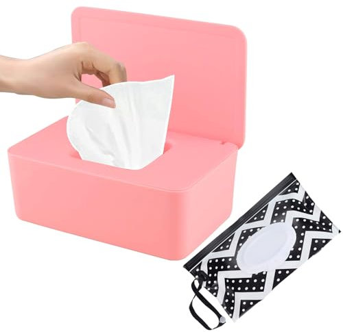 SEPSCO Porta Salviette Umidificate 2Pezzi, Scatola Salviettine Neonato e Sacchetti-Salviette Grande Salviettine Dispenser con Coperchio Antipolvere Impermeabile Riutilizzabile per Home Bagno Office