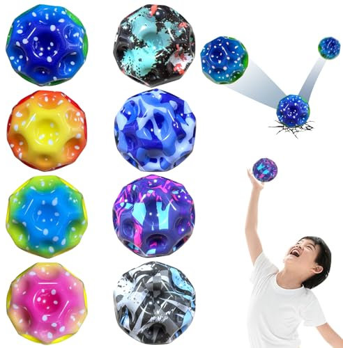 Wenosda 8 Stück Jumper Ball, Jump Moonball, Hohe Space Super High Bouncing Springen Spielzeug für Kinder Geeignet für Innen und Außen (Zufällige Farben,Camouflage & Bunt)
