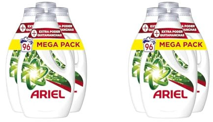 Ariel Detergente Lavadora Liquido, 96 Lavados (4x24), Jabon Quitamanchas, Mas Poder Extra Quitamanchas, Limpieza Profunda (Paquete de 2)