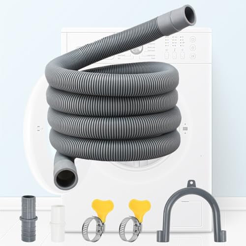 HEKOBAG Tuyau Lave Linge 2M, Rallonge de Vidange Universelle pour Machine à Laver et Lave-Vaisselle avec 2 Raccords et 2 Colliers de Serrage