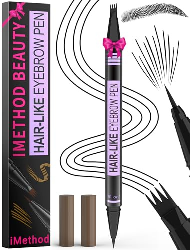 iMethod Eyebrow Pen - Eyebrow Pencil Magic 2-in-1 Eye Brow Pencils for Women with 4-Fork-Tip and Precise Brush-Tip Create Natural Hair-Like Brows, Last All Day, Microblading Eyebrow Pen, Black
