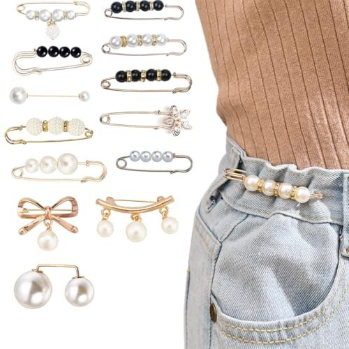 ZKGYUS 13 Pcs Fashion Imitation Pearl Brooch and Safety Pin - Anti-Exposure Fixed Pin for Women's Shawl, Sweater, Scarf, Jacket, Formal Shirt