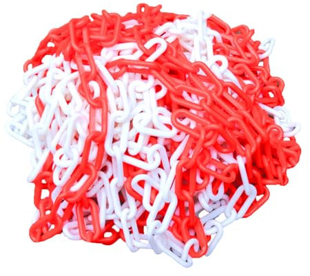 Barrera de Cadena de Plástico 10 Metros, Advertencia Cadena de Eslabones de 6 mm, Color Rojo y Blanco 6 mm de Grosor Cadena de Plástico, para Seguridad de Advertencia, Aparcamiento, Construcción