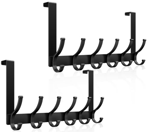 Optish Over The Door Hooks, Door Hanger Hook, Over The Doors Towel Rack for Bathroom, Doors Towel Hanger for Hanging Coats Hats (2Pack,Black)
