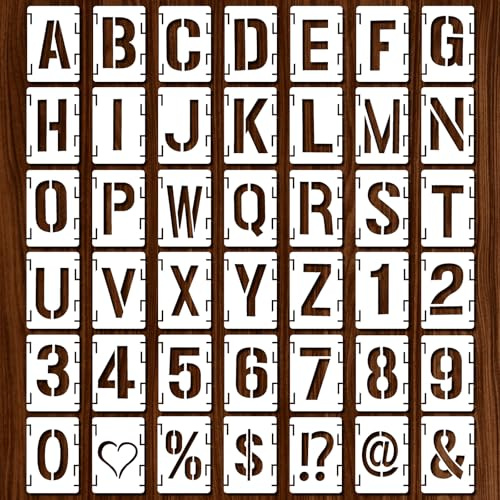 JSRQT 42 Piezas Plantillas de Letras y Números,Plantillas de Pintura de Alfabeto,Plantillas para Dibujar Letras de Madera para Pintar en Madera, Pared, Tela, Letrero,2 Pulgadas