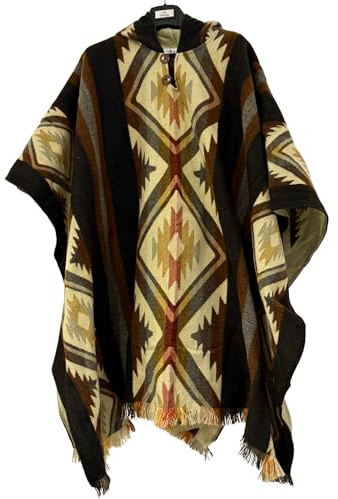 Gamboa Ecuadoriansk alpacka ull poncho herr poncho huva cape Pancho män mexikansk ullponcho vinter, Blå örn, one size