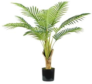 Avilia Palma Areca Artificiale con 9 Foglie, 90 cm, Vaso con Muschio Naturale, Pianta Artificiale da Interno per Soggiorno, Design Realistico