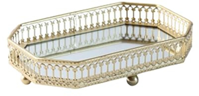Vassoio a specchio d'oro - Vassoio in ferro placcato oro di lusso con base a specchio, cassetto di stoccaggio per chiavi d'ingresso, scomparto di presentazione gioielli, cassetto