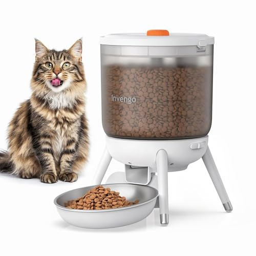 Invengo Distributeur Croquettes Chat Automatique Programmable, Double Alimentation Électrique, Conception Anti-Insecte, Trémie 3L – Distributeur de Croquettes pour Chat et Petit Chien, Blanc