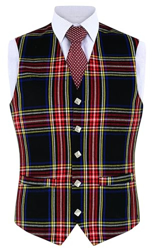 Hamilton Kilts Chaleco de tartán con botones de cardo, estilo tradicional escocés de las Tierras Altas, ideal para fiestas y bodas, Black Stewart, 38