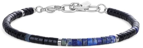 COAI Bracciale da Uomo Pietre Naturali, Bracciale di Perline Heishi di Onice Nero e Lapislazzuli