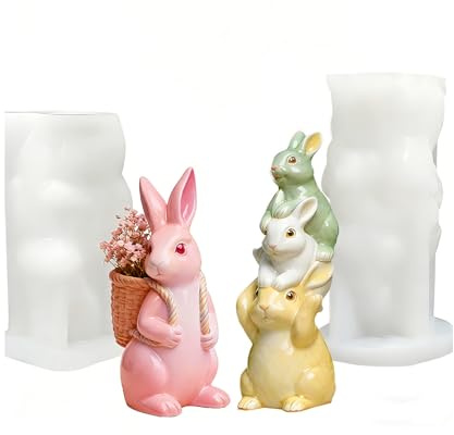 2 Piezas Molde de Silicona Conejito 3D, Bogoro Molde para Velas de Pascua, Forma de Conejo en Cesta de Pascua, Ideal para Fabricación de Velas y Artesanías,Duradero y Fácil de Desmoldar